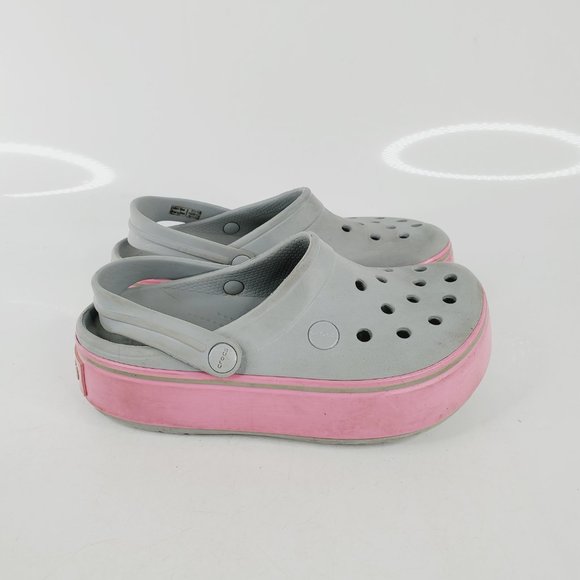 Crocs Women's Gray Pink Crockband Platform Slip On Casual Clogs Size 5 - Picture 2 of 7